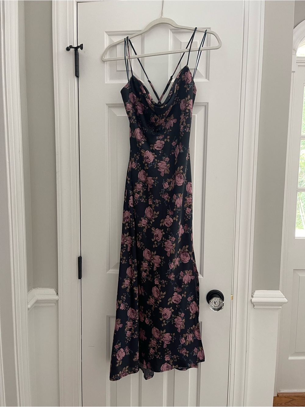 Astr Black Slip Maxi Dress with Pink Rose Print